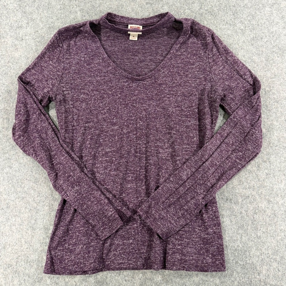 Mossimo Supply Co Purple Heathered Choker Cutout Neck Long Sleeve Top Womens M